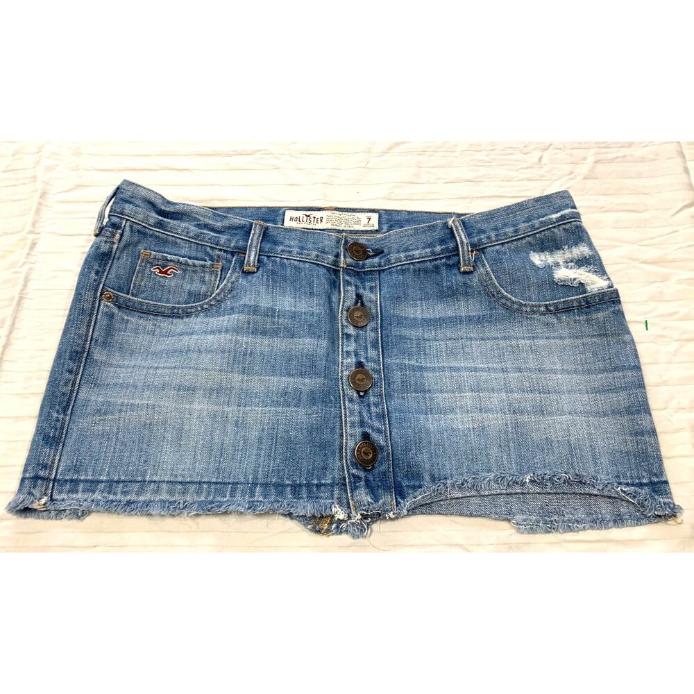 HOLLISTER WOMENS JEANS BUTTON UP DISTRESSED SKIRT SIZE 7